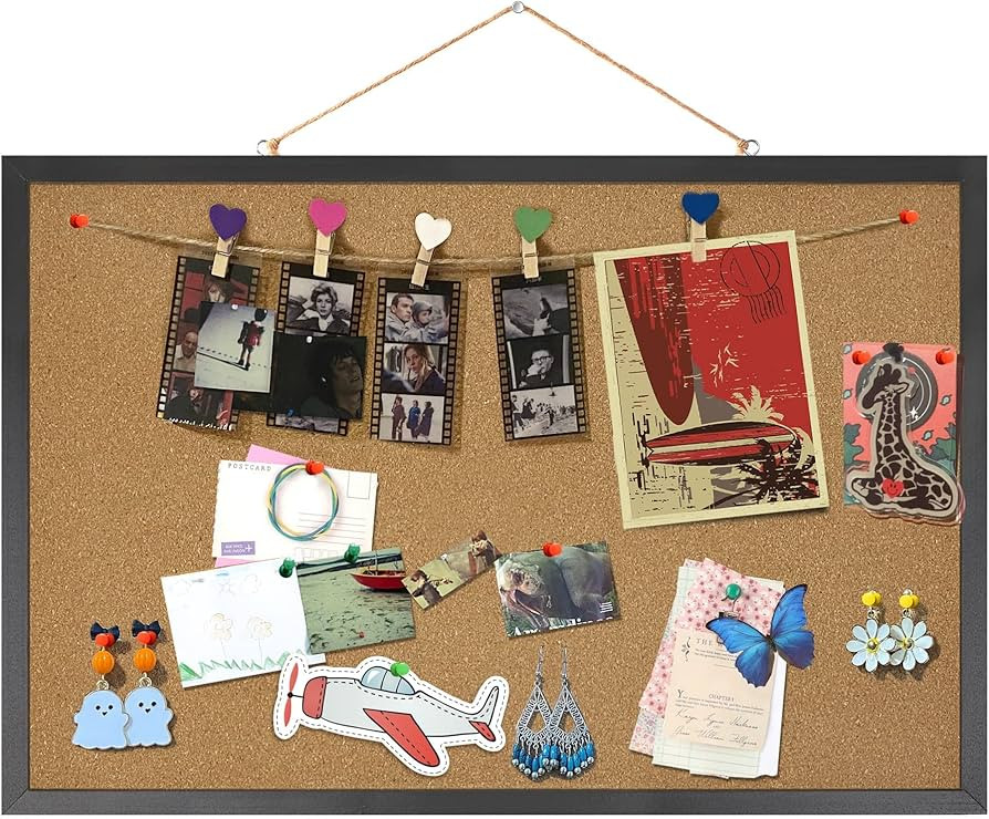 Cork Board Bulletin Board 23 x 15.7Inches with Rectangle Black Frame Hanging Pin for Walls Office... | Amazon (US)