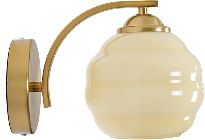 Vintage Glass Wall Lamp Gold Wall Sconce Cream Glass Wall Light Indoor Wall Fixture Lights Hardwi... | Amazon (US)