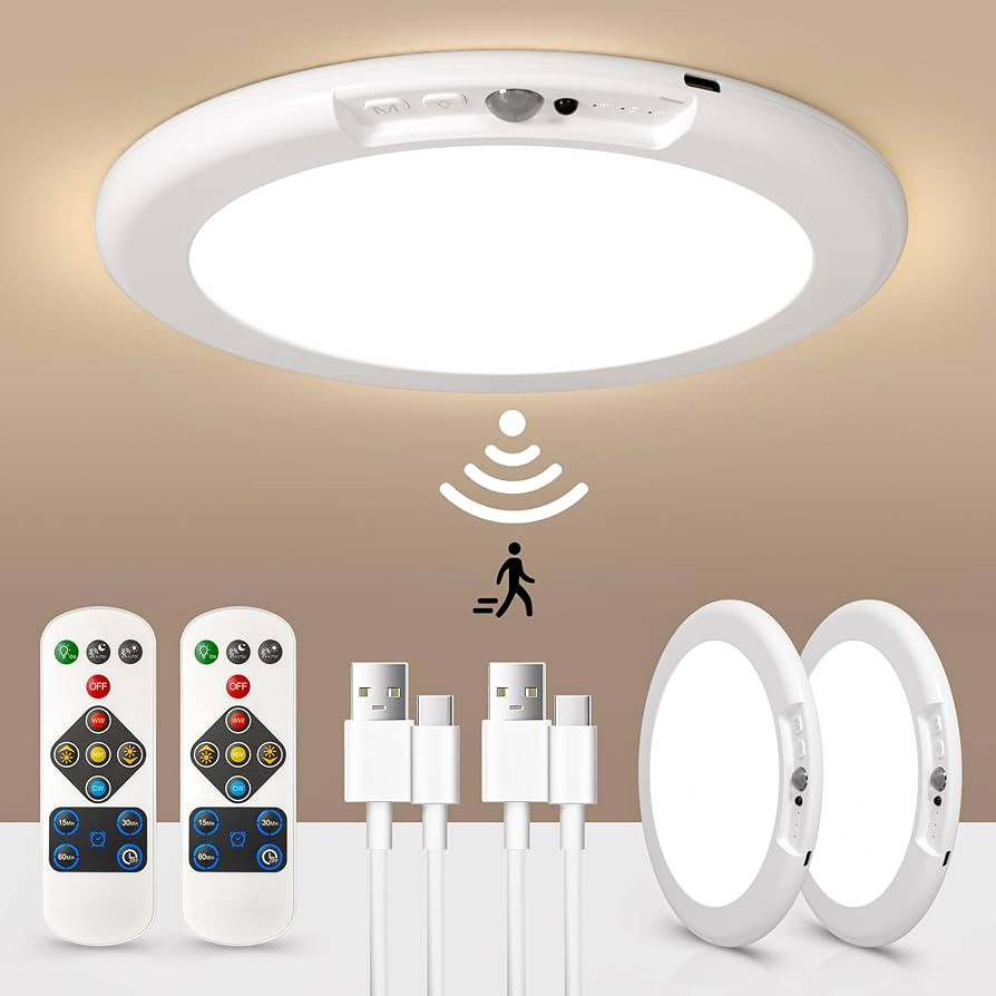 LINEWAY Rechargeable Motion Sensor Closet Light with Remote, Wireless Ceiling Light Battery Opera... | Amazon (US)