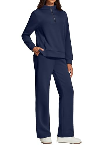 IUGA Sweatsuits Women 2 Piece Outfit Half Zip Sweatshirt with Wide Leg Sweatpant 2 Piece Sweat Sets Lounge Set Tracksuit | Amazon (US)