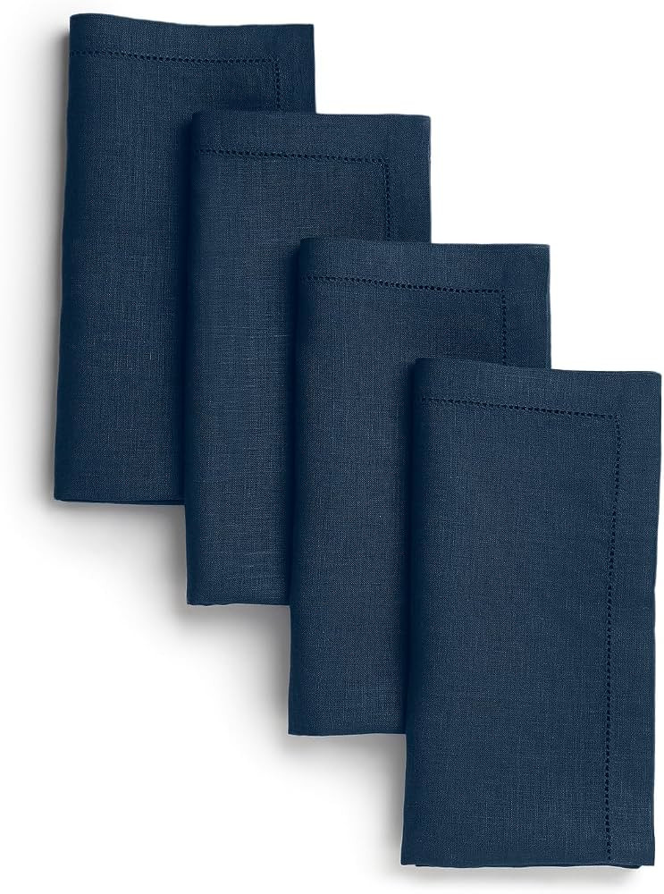 Signature Linen\u2122 by D'Moksha Navy Blue Dinner Napkins Set of 4, 20 x 20 Inch Cloth Napkins, ... | Amazon (US)