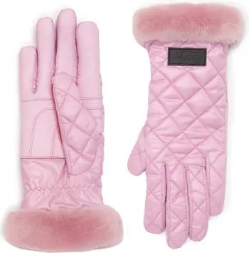 UGG® All Weather Touchscreen Compatible Quilted Gloves with Genuine Shearilng Trim | Nordstrom | Nordstrom