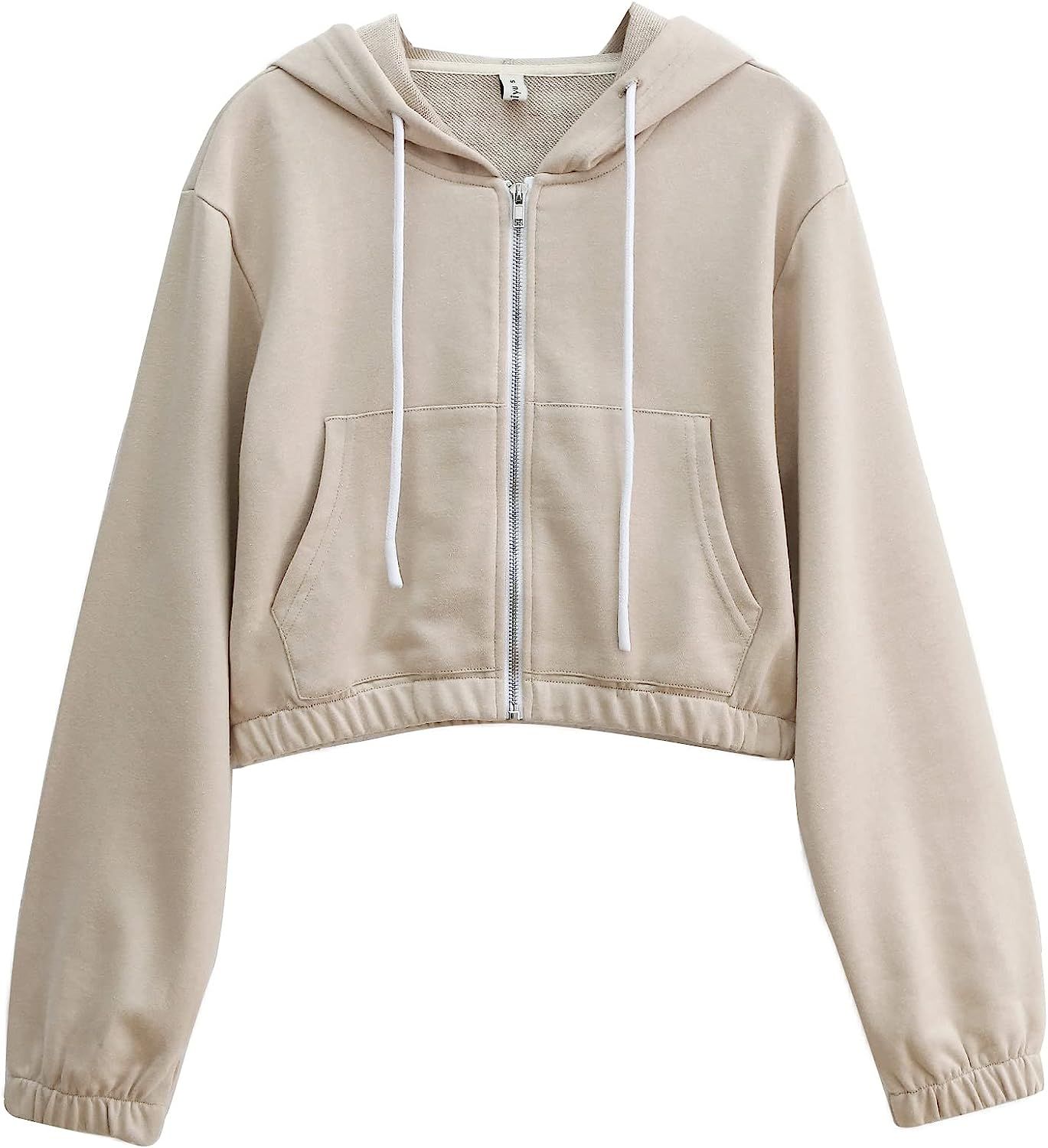 Amazhiyu Women’s Cropped Zip up Hoodie with Pockets Casual Long Sleeve Crop Sweatshirt Jacket | Amazon (US)