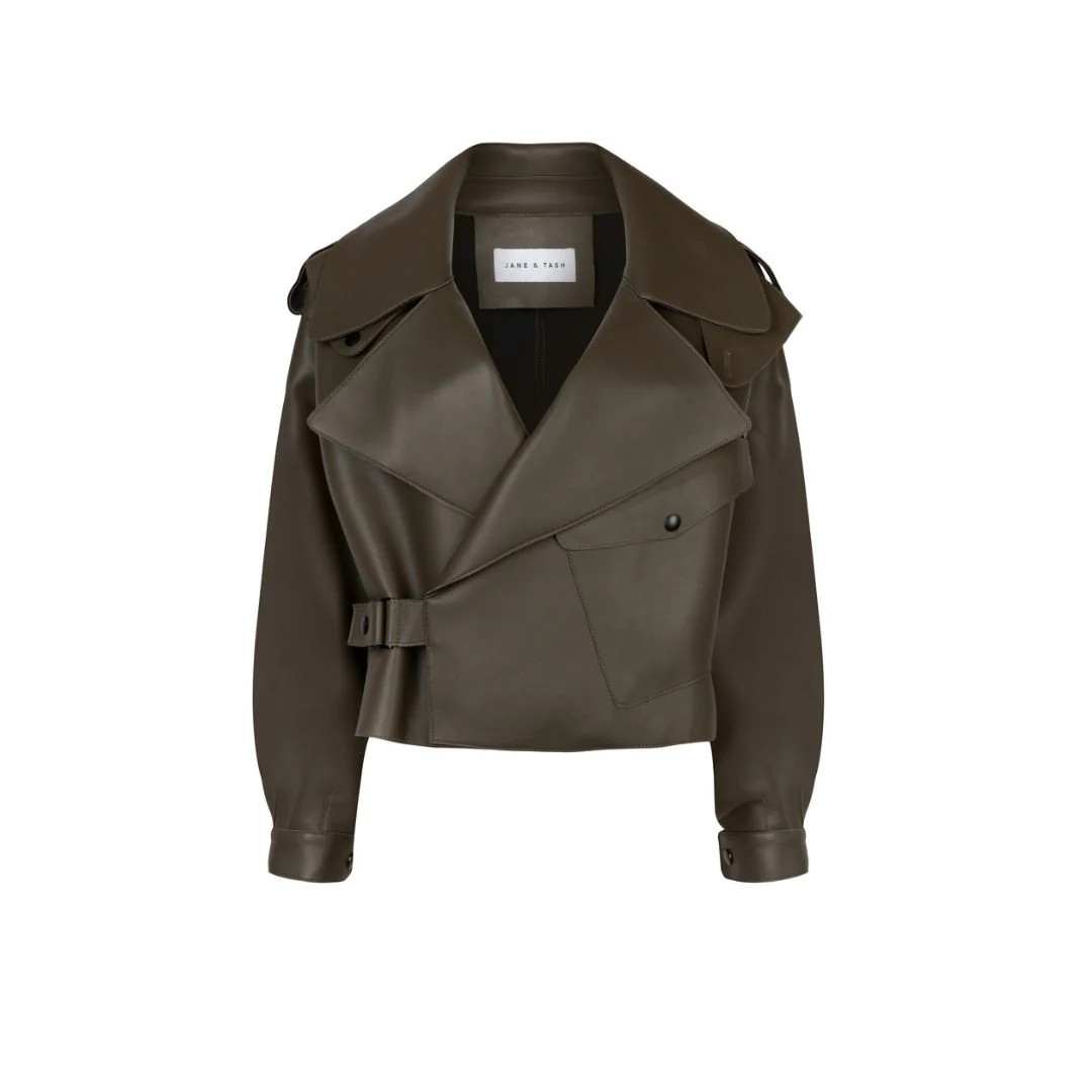 Classic Olive Green Oversized Leather Jacket | DE SAVARY LONDON