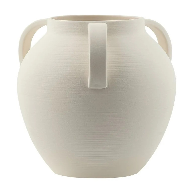 Home Decor Collection Matte Textured Ceramic Stoneware Vase with Handles, 8'', White | Walmart (US)