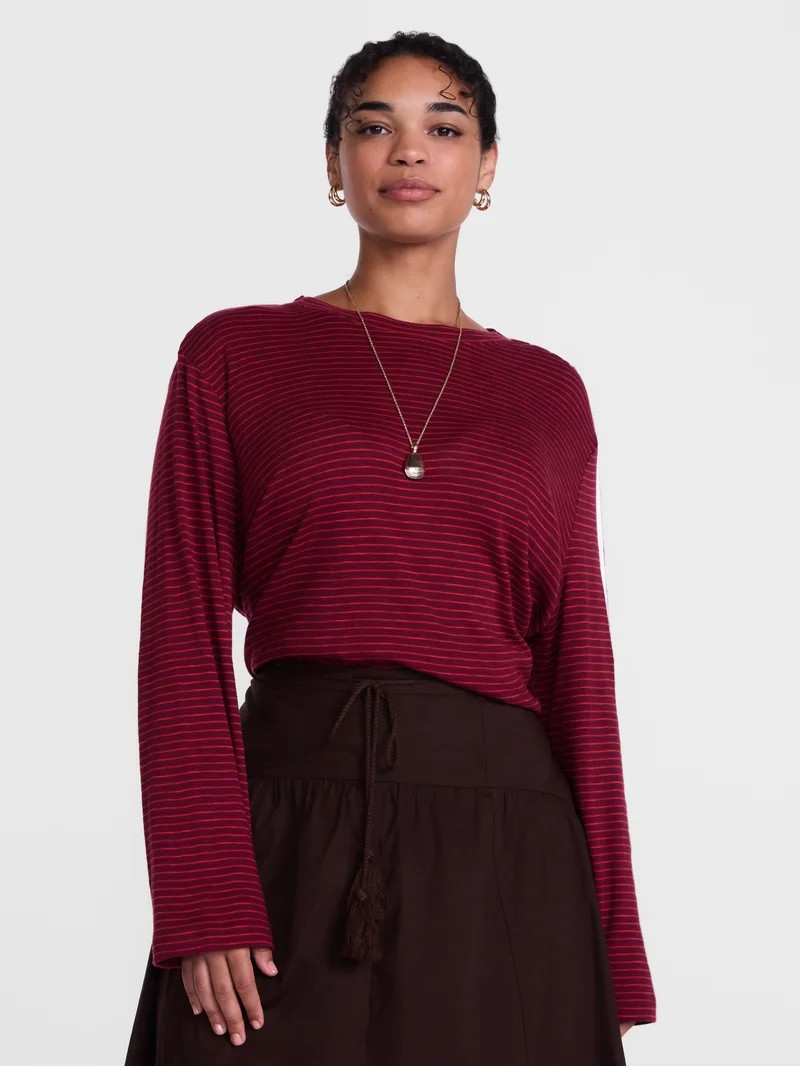 Scenario Women's Oversized Tee with Long Sleeves, Sizes XS-XXXL | Walmart (US)
