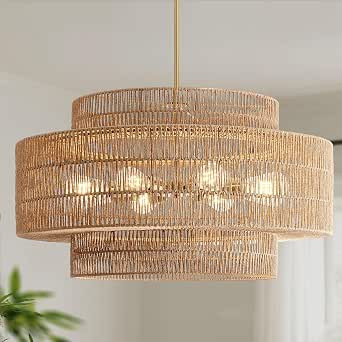 30\u201d Boho Rattan Chandelier Light Fixture, 8-Light Large Hand Woven Pendant Light Fixture Far... | Amazon (US)