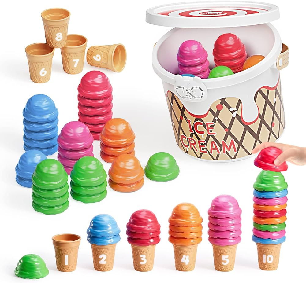 Ice Cream Preschool Learning Activities Counting and Color Sorting Set Stacking Toys for Kids 3-5... | Amazon (US)
