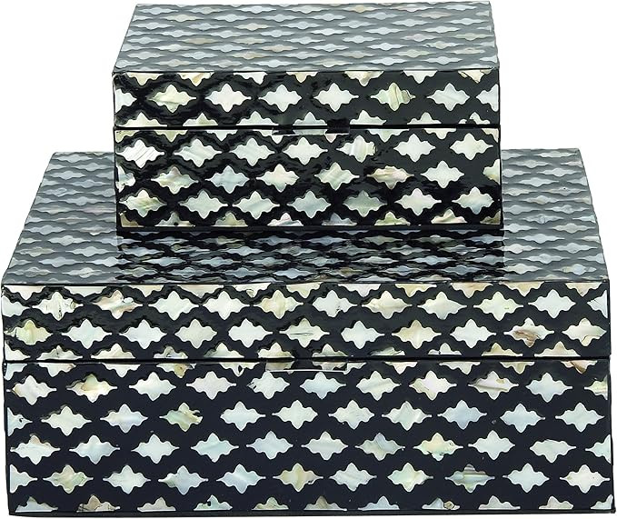 Deco 79 Mother of Pearl Geometric Handmade Box with Hinged Lid, Set of 2 12", 8"W, Cream | Amazon (US)