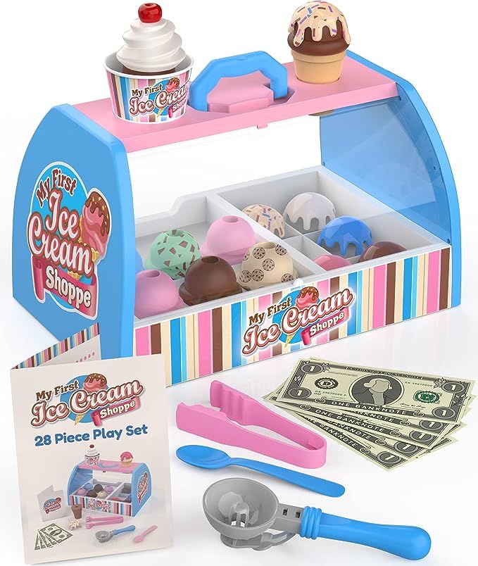 Ice Cream Counter Playset for Kids, Pretend Play (28 pcs) Best Gift for 3 4 5 6 Year Old Girl ... | Amazon (US)