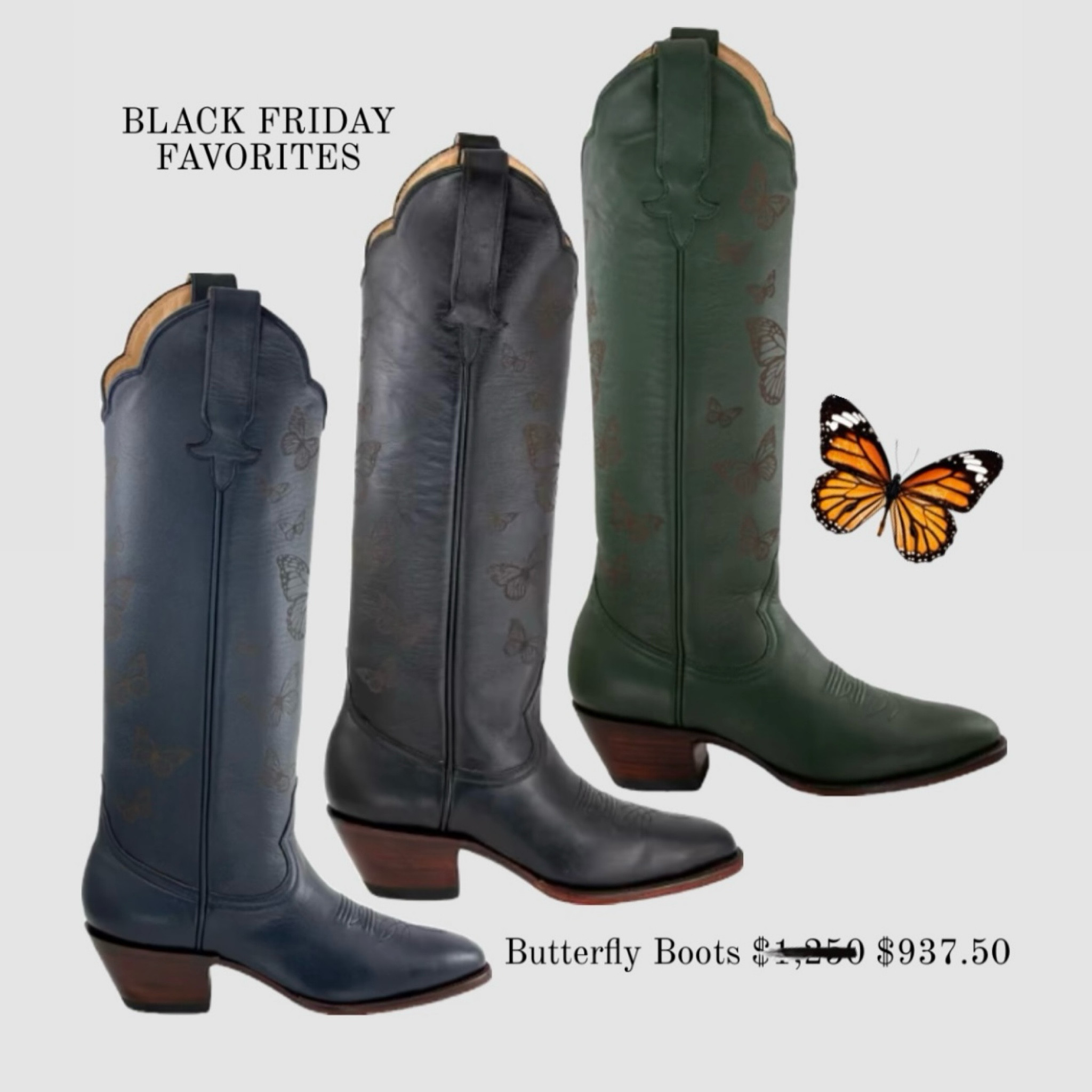 Black Friday Boot Sale – 25% OFF! 🎉

Step into sophistication with Heirloom Field’s Butterfly Boots in Black, Navy, and Hunter Green. These luxe cowgirl boots are perfect for elevating any look—whether it’s a holiday outfit, wedding shoes, or a stylish pick for family photos.

🖤 Biggest Sale of the Year: Shop now through Monday to enjoy 25% OFF on all limited-edition, handcrafted designs. These boots make a stunning gift for her—heirloom quality that blends timeless elegance with Western charm.

🎁 Holiday Gift Guide Tip: The Butterfly Boots are a perfect present for the woman who has it all. Ideal for engagements, anniversaries, or a thoughtful surprise under the tree.

Don’t miss out! This is your chance to snag your favorites during LTKCyberWeek and get ready for any occasion.

Trending Searches:
LTKCyberWeek / Thanksgiving Outfit / Europe / Christmas / Holiday Outfits / Gift Guide for Her / Gifts for Him / Ralph Lauren Europe / Western Boots / Cowboy Boots / Wedding Shoes / Church Outfit / Walmart Deals

Scoop up these gorgeous boots in your size before they’re gone! ✨

#LTKHoliday #LTKCyberWeek #LTKGiftGuide