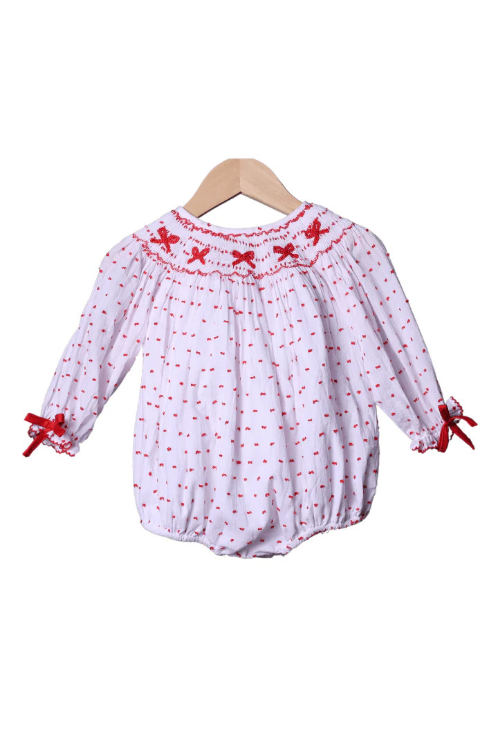 Smocked Red Bow Swiss Dot Bubble | The Smocked Flamingo