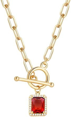 18K Gold Chain Necklace for Women-Toggle Bar Clasp Pave Charm Pendant Gold Plated Paperclip Chain... | Amazon (CA)