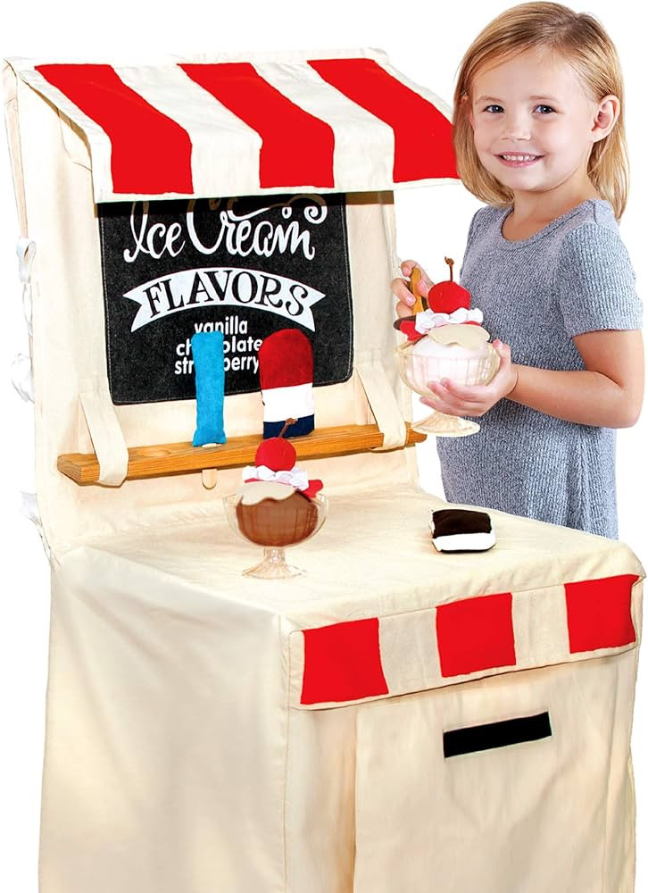 PopOhVer Ice Cream Shop Set - Pretend Fabric Play Ice Cream Stand Includes 25 Pieces for Girls Bo... | Amazon (US)