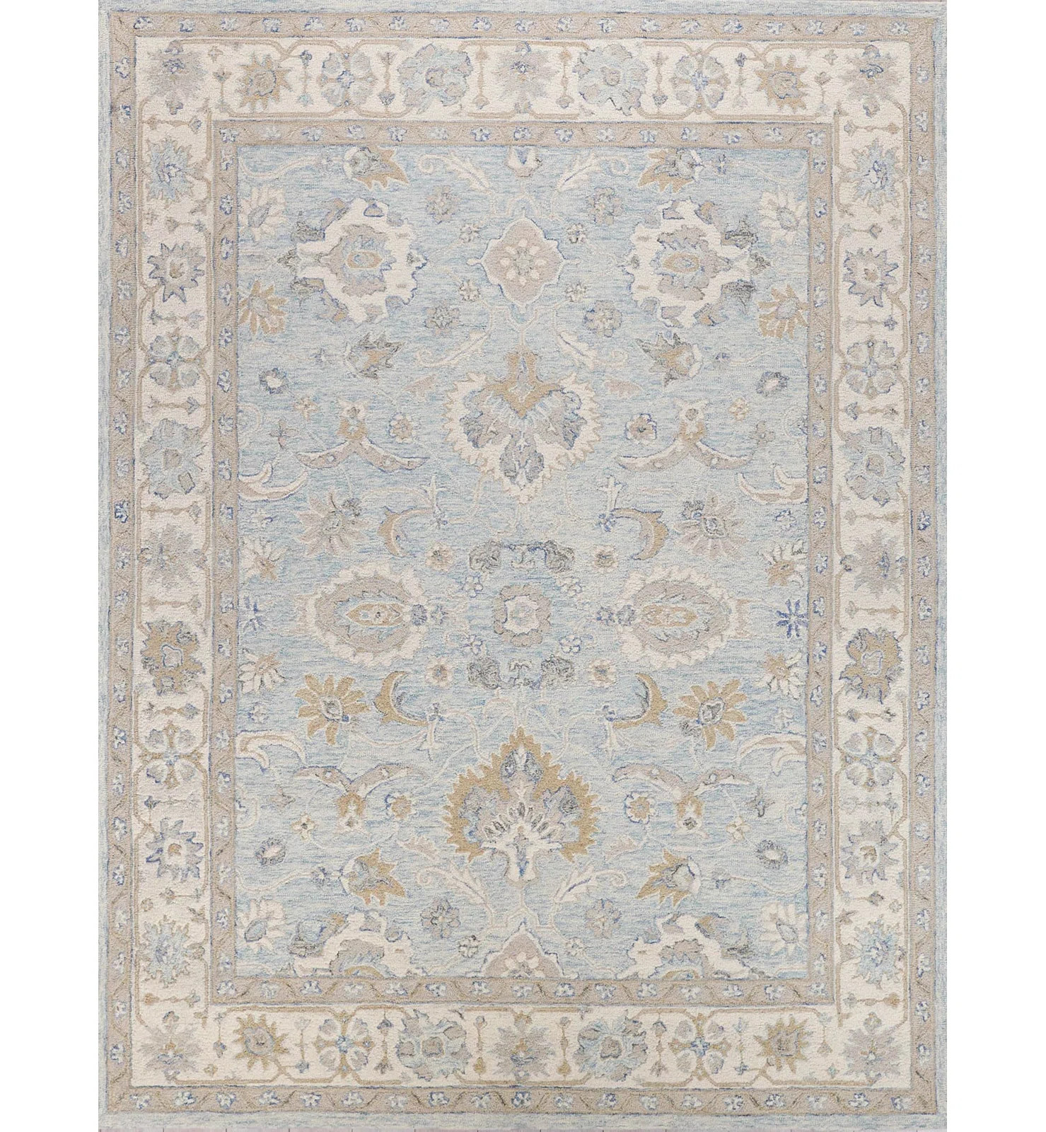 Exquisite Rugs Marietta Oushak Handmade Hand-Tufted New Zealand Wool On Canvas Light Blue/Ivory A... | Wayfair North America