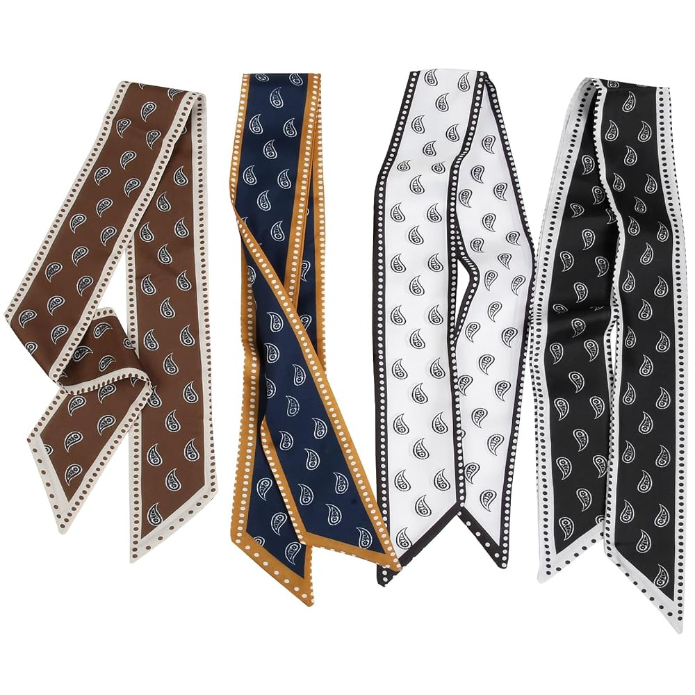 4Pcs Fashion Scarves for Women, Multifunctional Boho Scarves Headbands Satin Scarf for Bag Hair A... | Amazon (US)