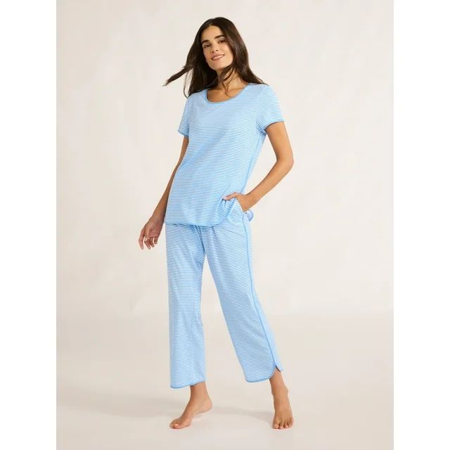 Joyspun Women's Sleep Tee and Pants Pajama Set, 2-Piece, Sizes XS-3X | Walmart (US)