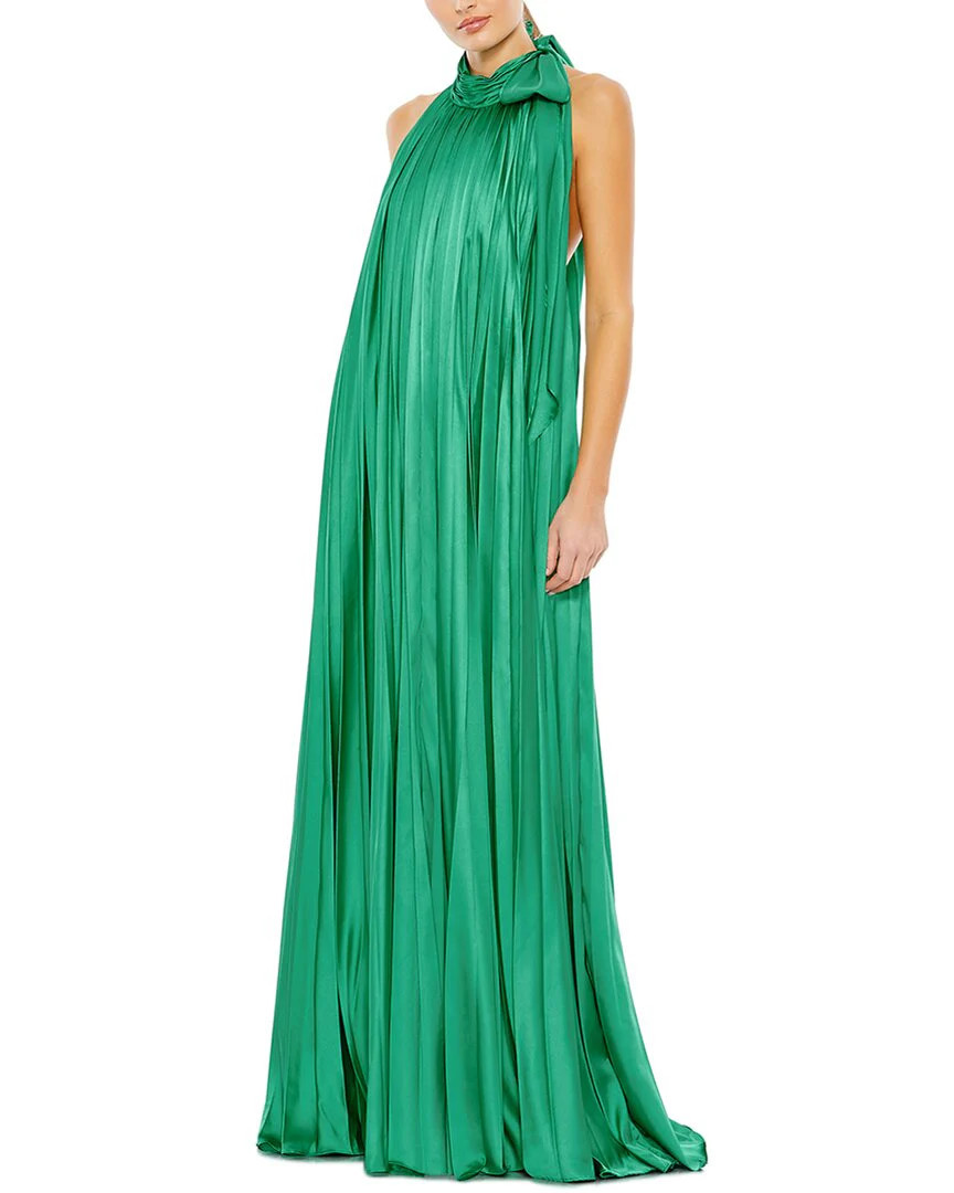 Mac Duggal Pleated Trapeze Halter Neck Gown | Shop Simon