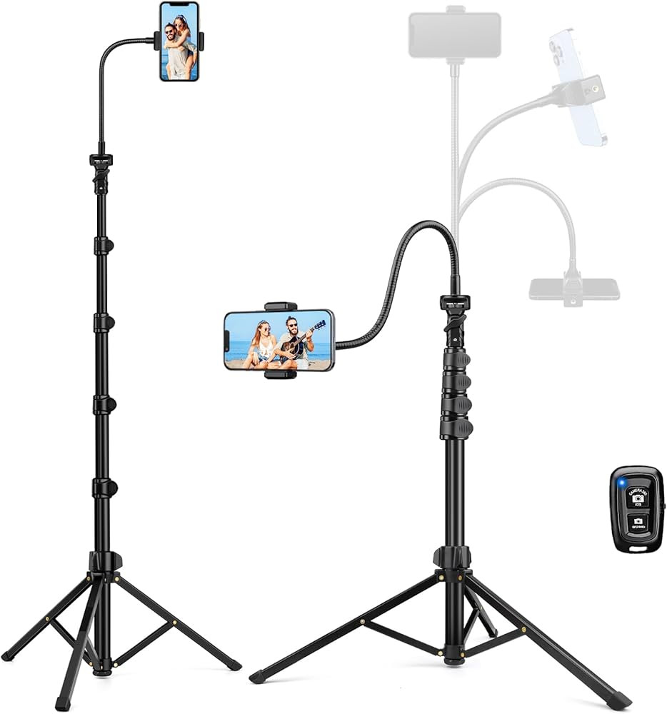 Phone Tripod Stand, 85" Tall Cellphone Tripod with Gooseneck Remote, Flexible Tripod Stand for ip... | Amazon (US)