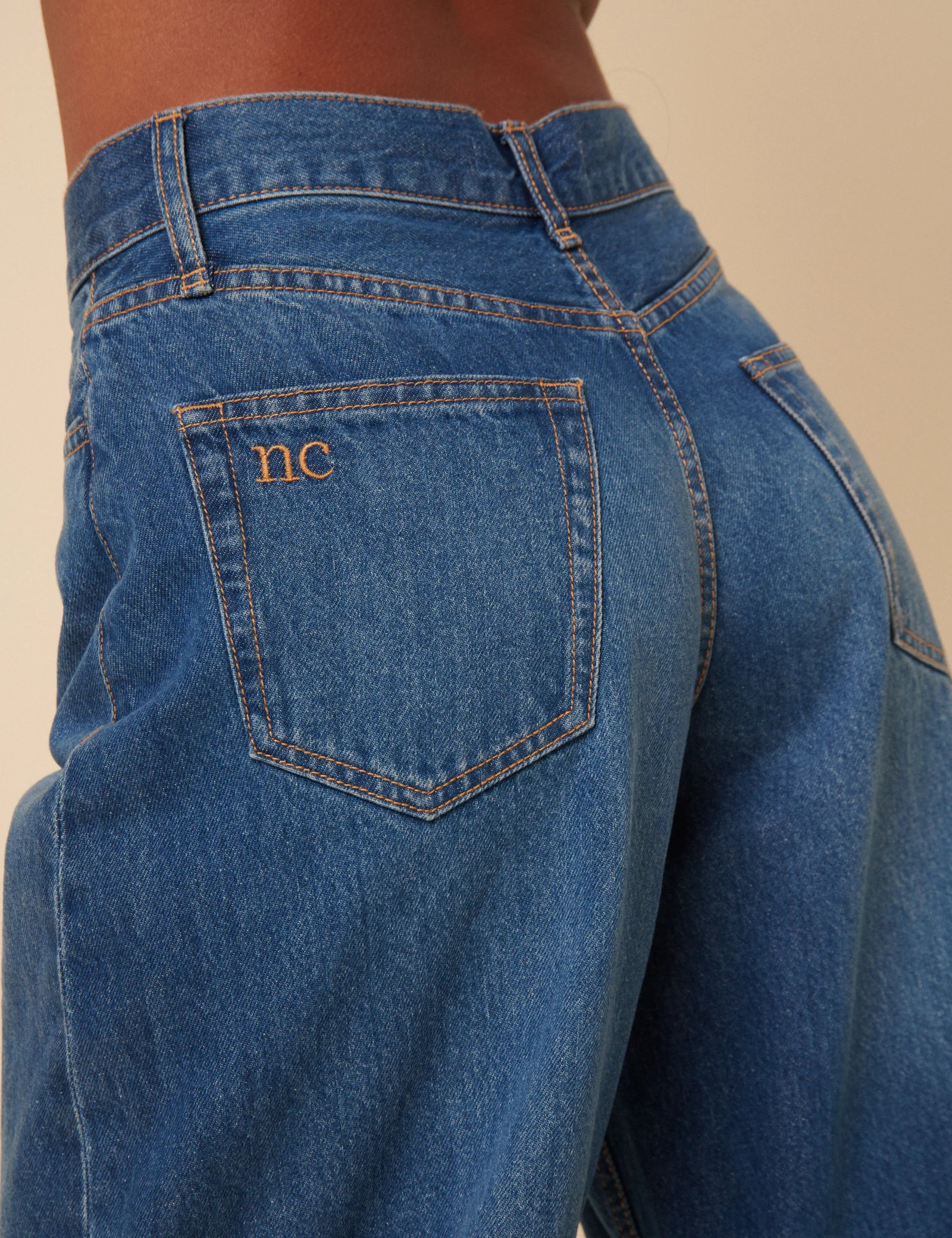 Blue High Rise Horseshoe Barrel Leg Jeans | Nobody's Child