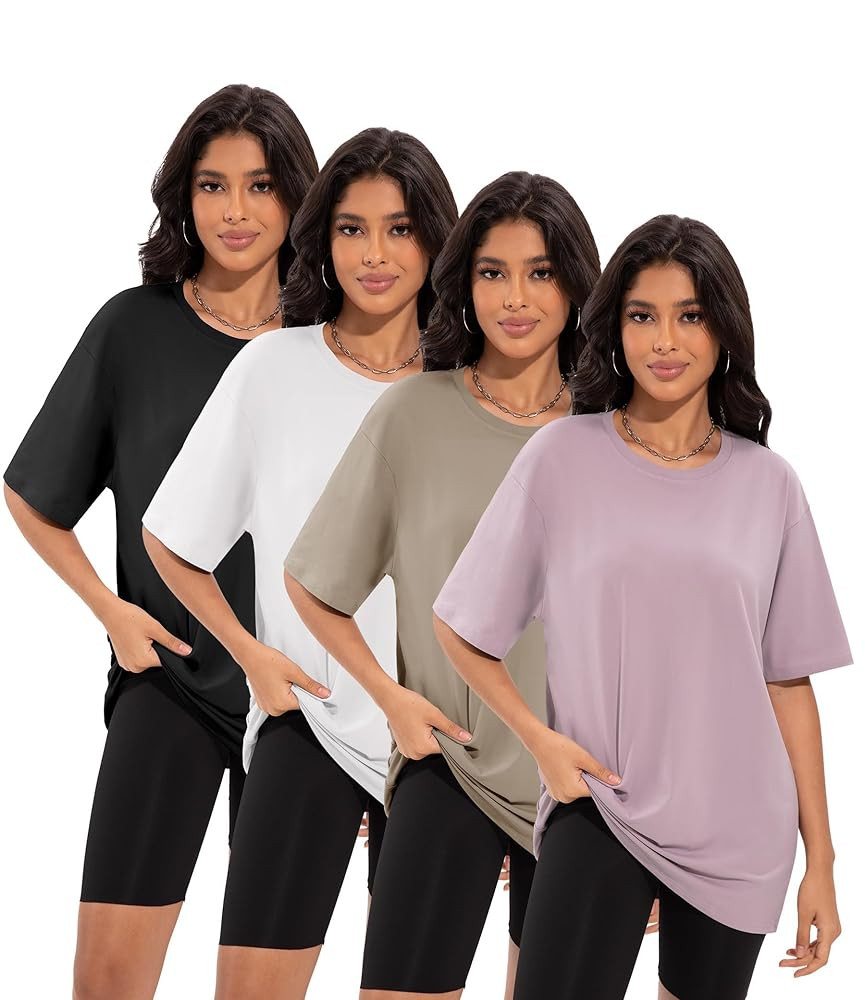 4 Pack Oversized Tshirts for Women, Loose Fit Crew Neck Summer Baggy Tops Workout Tees Plus Size ... | Amazon (US)