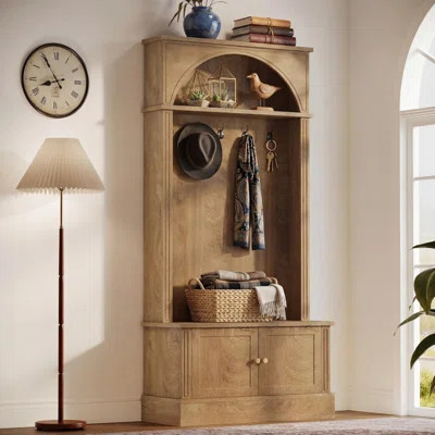 Brown, 4-In-1 Foyer Coat Rack With Bench And Shoe Rack, 70.88 Inches High, With 5 Sets Of Double Hooks And Adjustable Shelves, Suitable For Hallway En | Wayfair North America