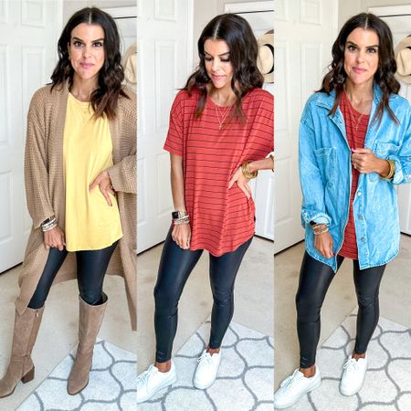 Walmart tunics are back! 2 pack for under $20! I’m wearing size small. I’m also wearing size small in the $15 faux leather leggings. They are a little big, so I suggest sizing down. I sized up one in the jean pullover. 
Boots and sneakers run Tts! 

#LTKunder100 #LTKstyletip #LTKunder50