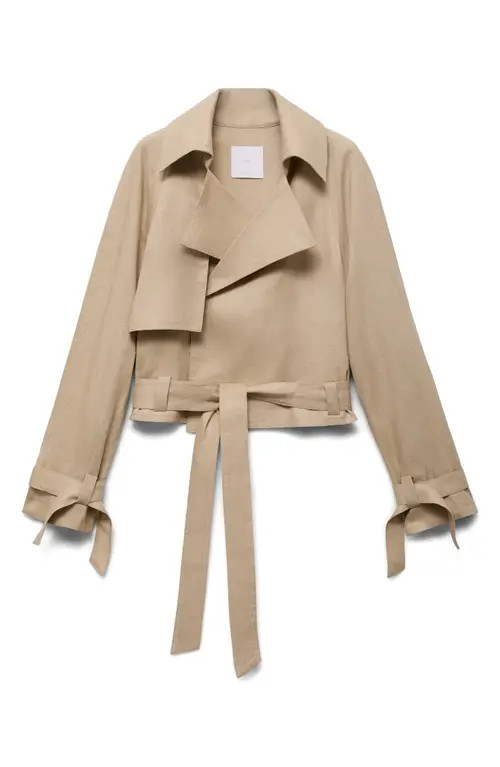 MANGO Sahara Tie Waist Jacket in Light/Pastel Grey at Nordstrom, Size X-Small | Nordstrom
