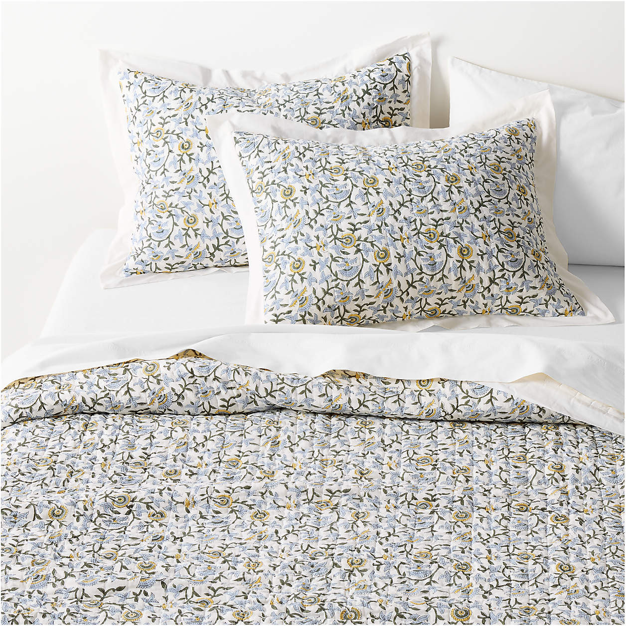 Celeste Organic Cotton Taupe Desert Floral Block Print King Quilt + Reviews | Crate & Barrel | Crate & Barrel
