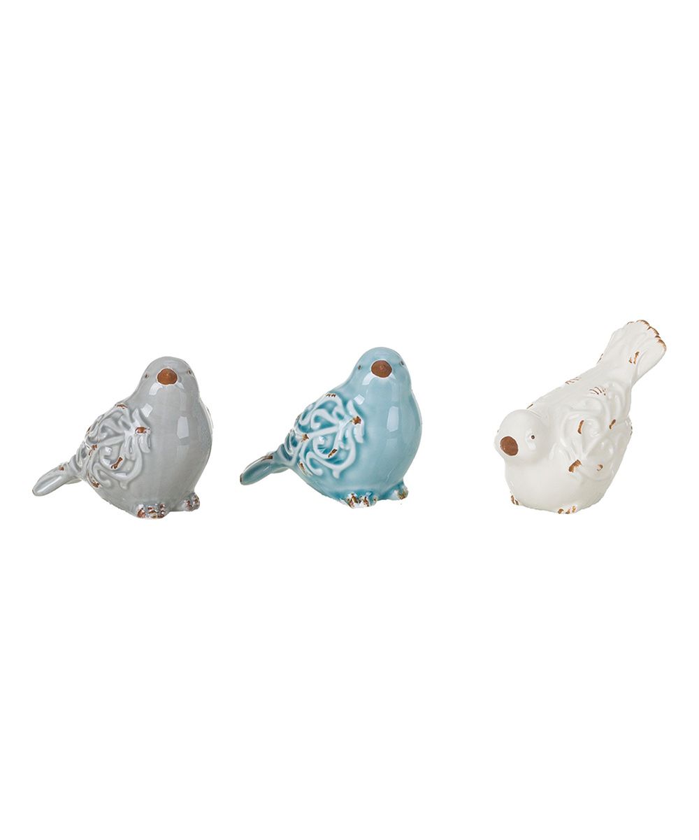 Distressed Gray, Blue & White Ceramic Bird Figurine | zulily