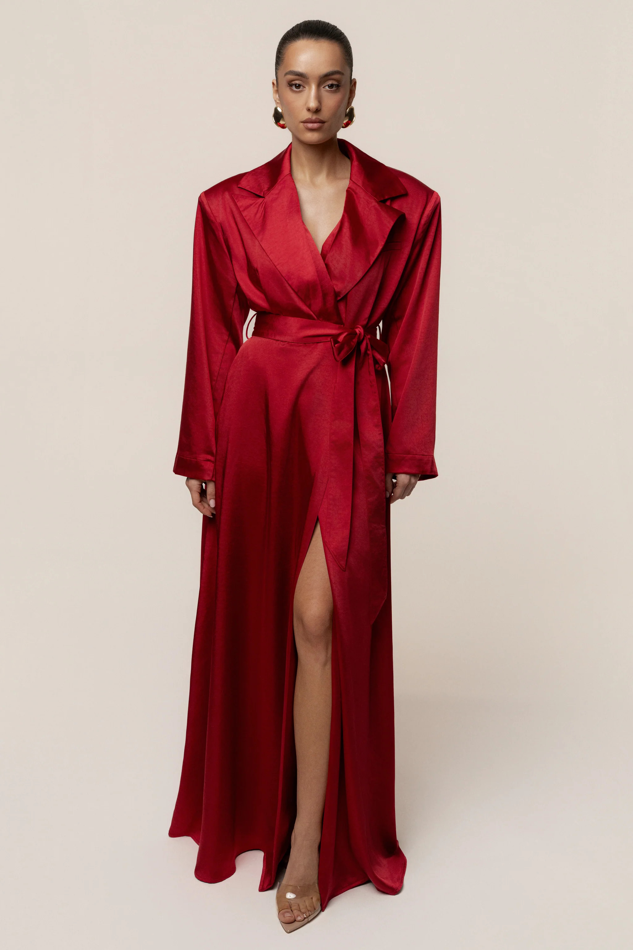 Burgundy Satin Embrace Maxi Dress | JLUXLABEL US