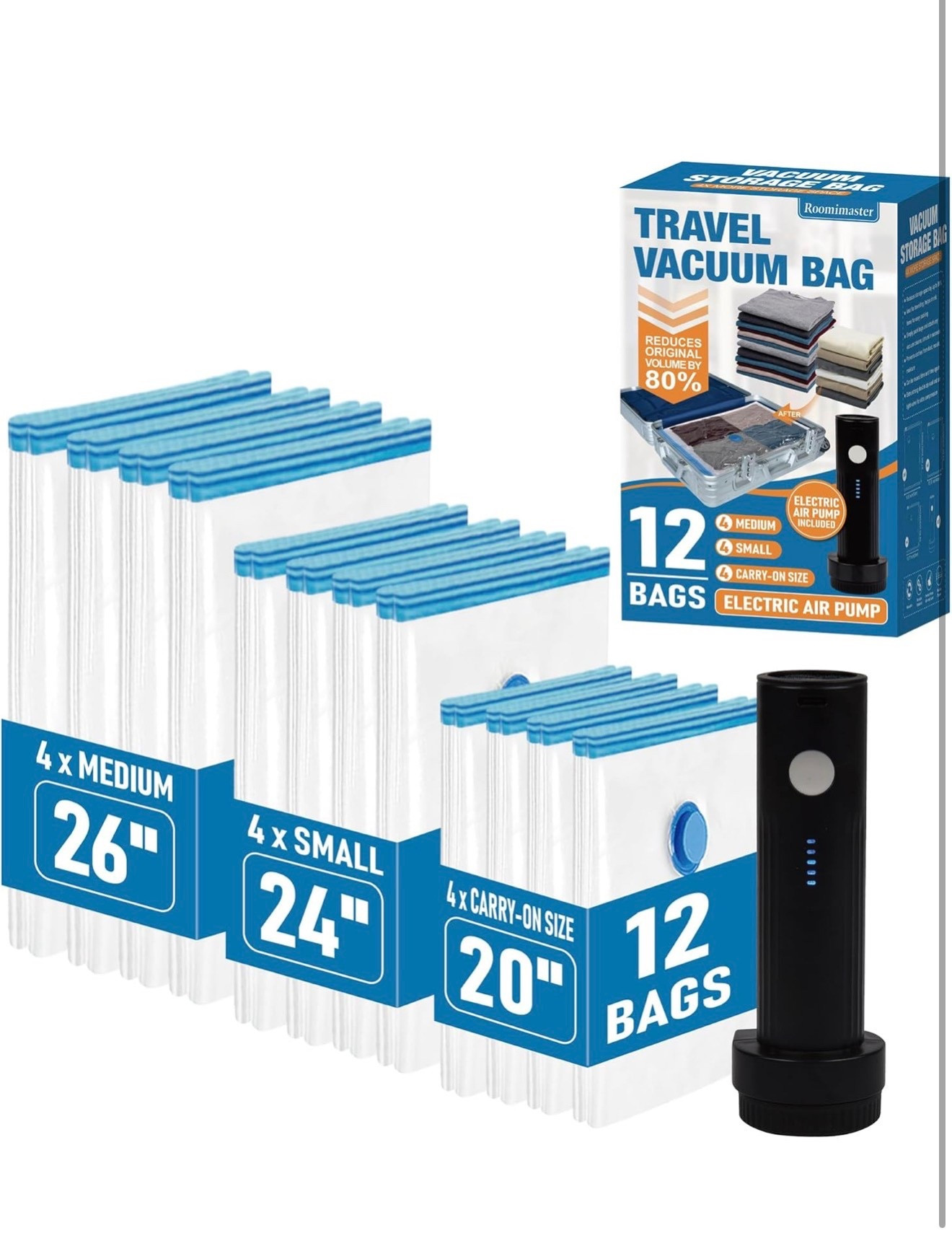 Pack smarter, travel lighter! ✈️ This rechargeable wireless pump + vacuum bag set compresses clothes in seconds, saving up to 80% space in your suitcase. Includes 12 bags in travel-friendly sizes plus a portable USB-C pump that handles 90 bags per charge. Perfect for maximizing luggage space on every trip!
#LTKTravel #TravelEssentials #PackingHacks #LuggageOrganization​​​​​​​​​​​​​​​​

#LTKvlog #LTKTravel #LTKSaleAlert