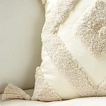 Woven Tufted Boho Throw Pillow Cover Set of 2, Modern Decorative Geometric Diamond Chevron Cushio... | Amazon (US)