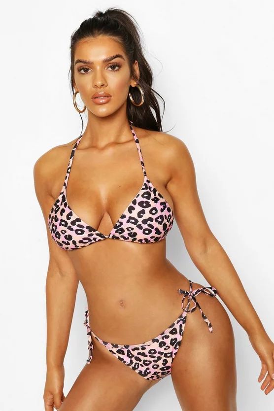 Leopard Tie Triangle Bikini Set | Boohoo.com (US & CA)
