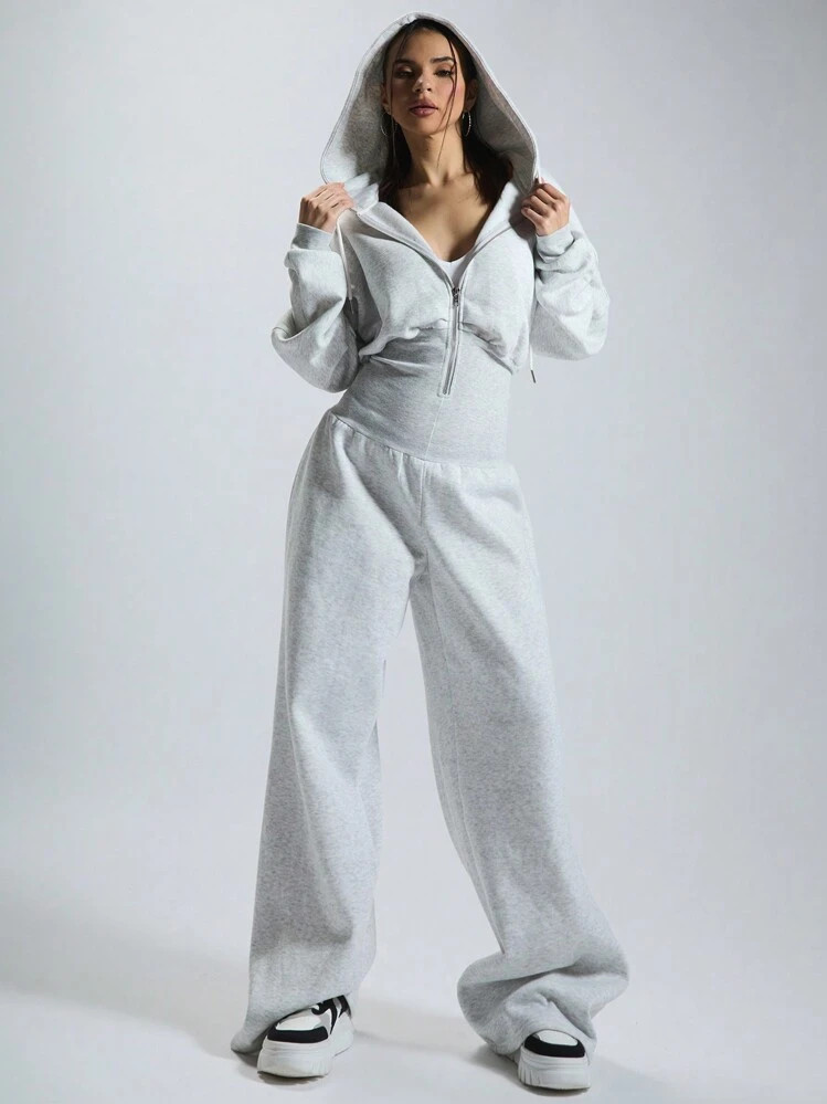 MUSERA Hooded Zip Through Jumpsuit Cinched Waist Relaxed Lounge Casual Capsule Wardrobe Basic Eve... | SHEIN