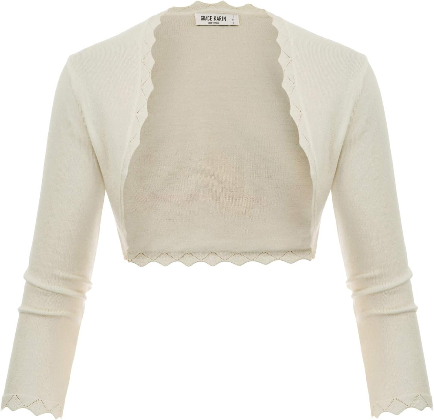 GRACE KARIN Women's 3/4 Sleeve Open Front Scalloped Knit Cropped Bolero Shrug Cardigan | Amazon (US)