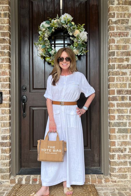 This breezy white linen dress is all about effortless style. It's a relaxed fit that's true to size (I'm wearing a 4), and comes in petite sizes too, but I love the longer length. I matched the waist with a leather belt for a pulled-together look, and finished it off with comfy slides (also true to size, I'm wearing a 6.5).
#resortwear #springfashion #vacationlook #outfitidea

#LTKItBag #LTKStyleTip #LTKSeasonal