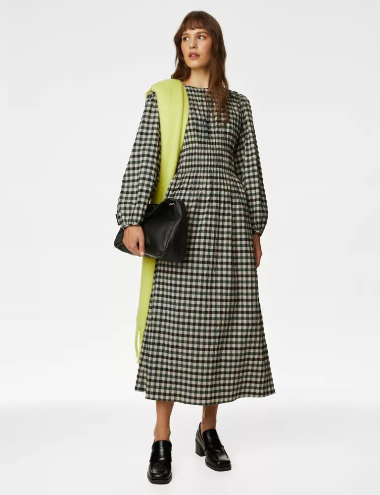 Cotton Blend Checked Midaxi Waisted Dress | Marks & Spencer (UK)