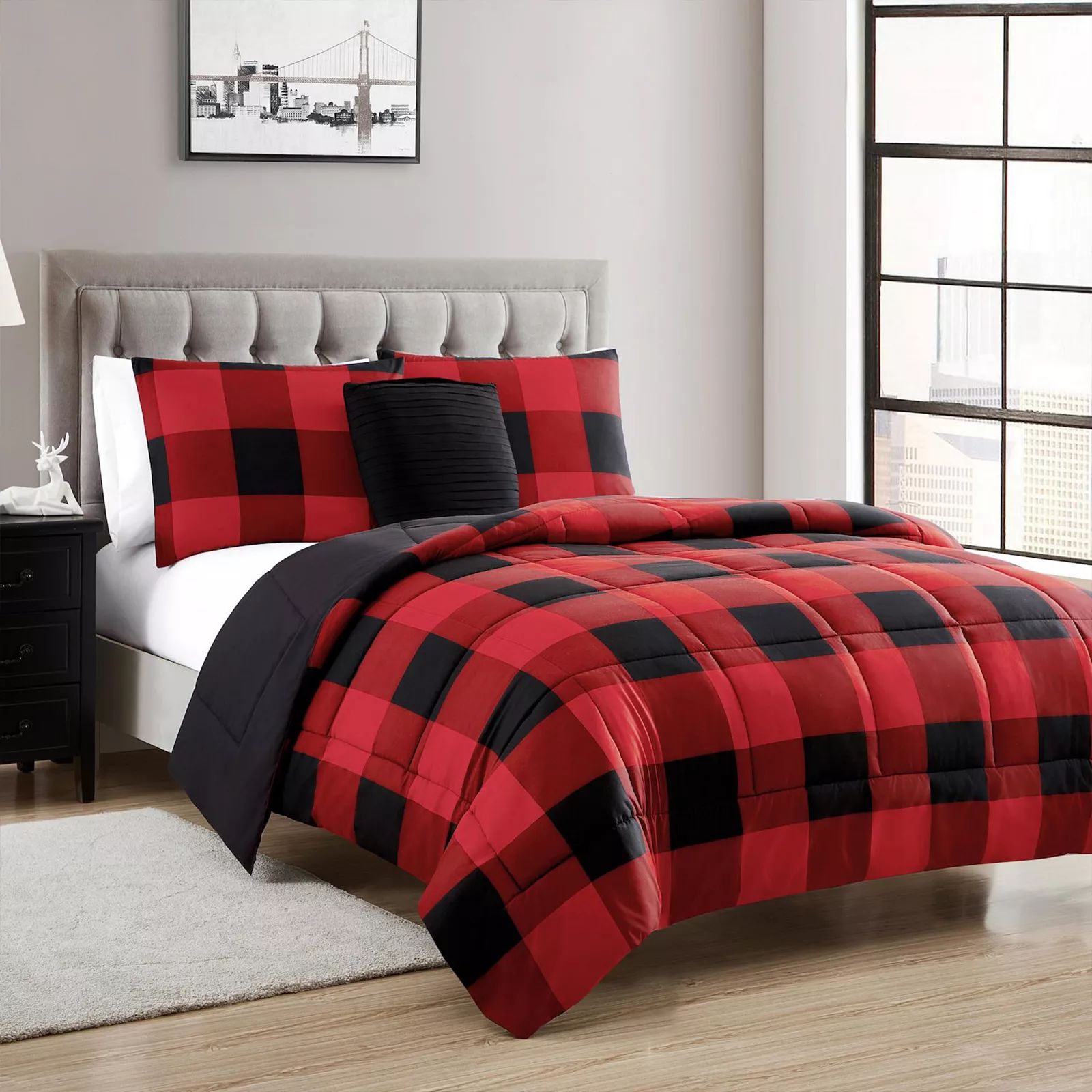 Sweethome Collection Buffalo Plaid Reversible Down-Alternative Comforter Set, Red, Full/Queen | Kohl's