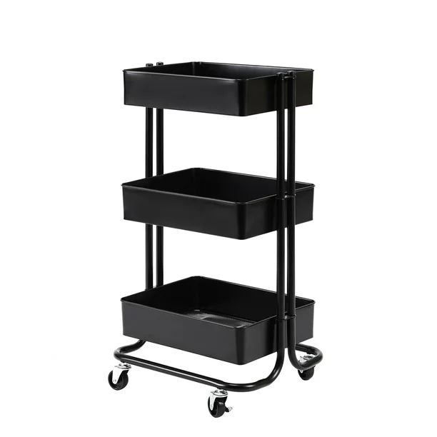 Seville Classics 3-Tier Rolling Steel Storage Utility Trolley with Wheels Cart, Black | Walmart (US)