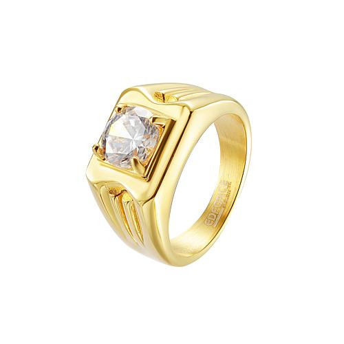 GOLD TIME INTERNATIONAL, INC Men's Stainless Steel CZ Signet Ring - Metallic - Size 9 | HSN