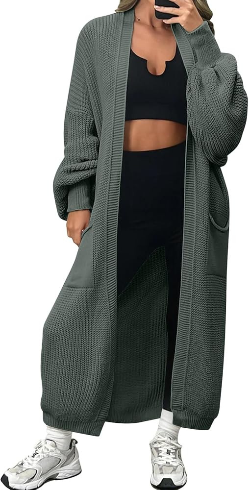 LILLUSORY Women's Oversized Long Cardigan Open Front Duster Sweater with Pockets | Amazon (US)