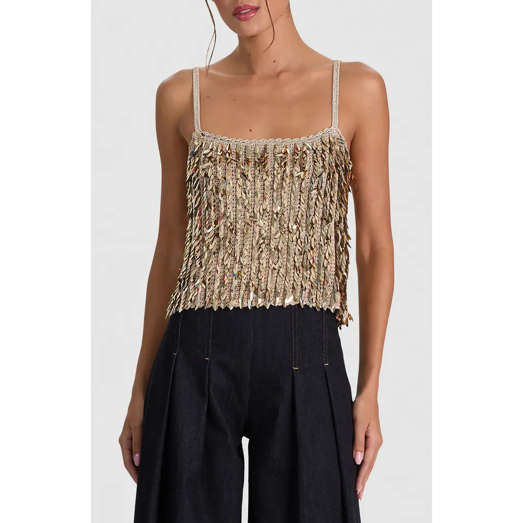 Alice + Olivia Nicolette Sequin Camisole in Sand/gold at Nordstrom, Size Medium | Nordstrom