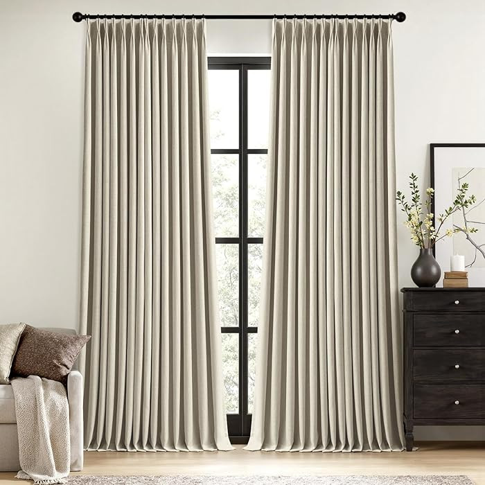 MIULEE Burlywood Birch Pinch Pleated 100% Blackout Linen Curtains for Bedroom, Room Darkening Mem... | Amazon (US)