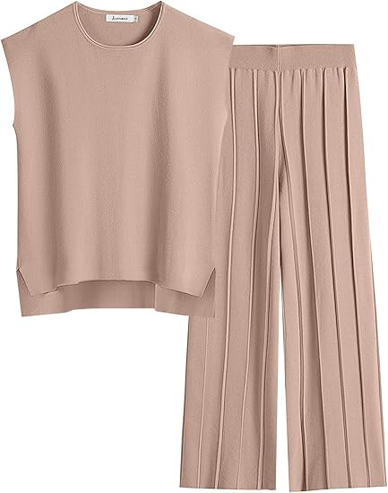 ANRABESS Women 2 Piece Lounge Sets Summer Casual Knit Sweater Vest Pant Set Beach Vacation Airpor... | Amazon (US)