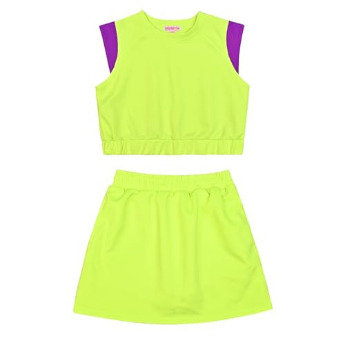 CHILDRENSTAR Tracksuit For Teen Girls Neon Lime Summer Crop Tops And Skorts With Shorts Kids Trendy Outfit,Size 12 13 | Amazon (US)