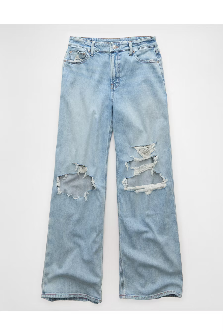AE Dreamy Drapey Stretch Ripped Super High-Waisted Baggy Wide-Leg Jean Women's Light Destroy Wash 2 Regular | American Eagle Outfitters (US & CA)