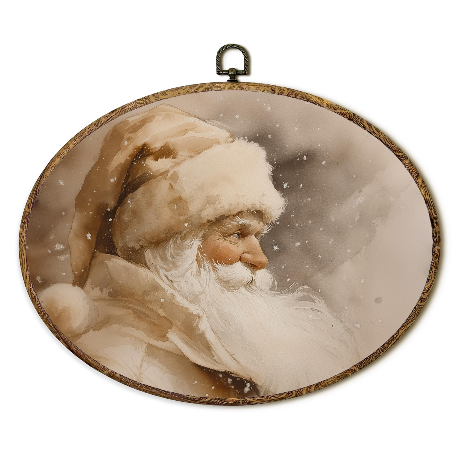FSTCSV Neutral Christmas Santa Claus Oval Wall Art Framed, Vintage Winter Snowy Santa Canvas Prin... | Amazon (US)