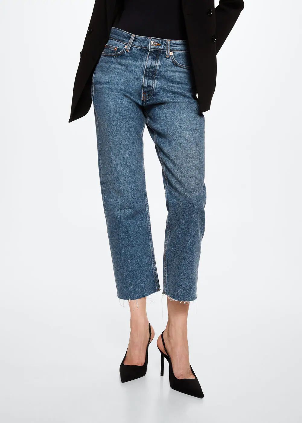 High-waist cropped straight jeans -  Women | Mango USA | MANGO (US)