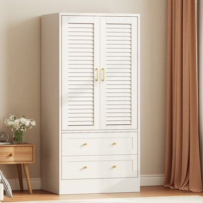 COZONY 65" Armoire Wardrobe Closet with 2 Doors & 2 Drawers, Louvered Wooden Clothing Storage Cabinet with Hanging Rod for Bedroom | Target